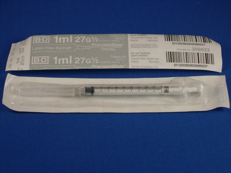 Syringes Capacity of 1mL in 1/100mL 27G x 1/2''