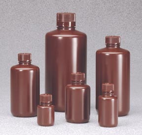 Boston Round Bottles, Amber, High-Density Polyethylene, Narrow Mouth - 250 mL