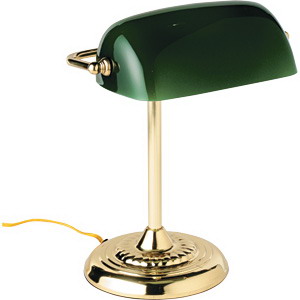Executive Desk Lamp, 60w, Green and Brass