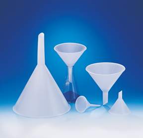 Polypropylene Funnels with Short Stems and External Ridges, Stem diameter: 19mm; Top diameter: 100mm