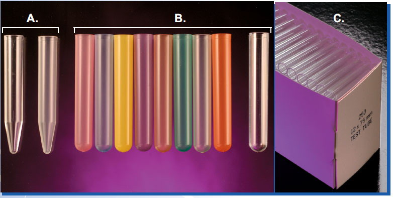 12mm outside diameter test tubes, 5mL rounded bottom, purple